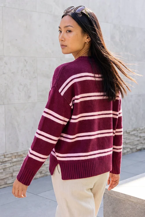 Roman Burgundy Stripe Crew Neck Jumper - 18 Image 2