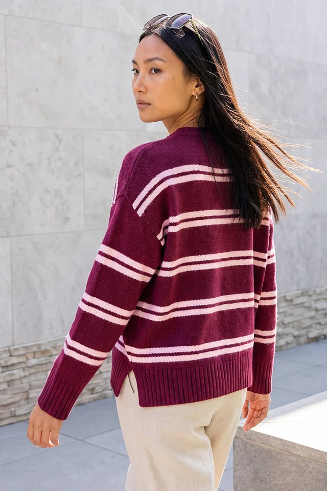 Roman Burgundy Stripe Crew Neck Jumper