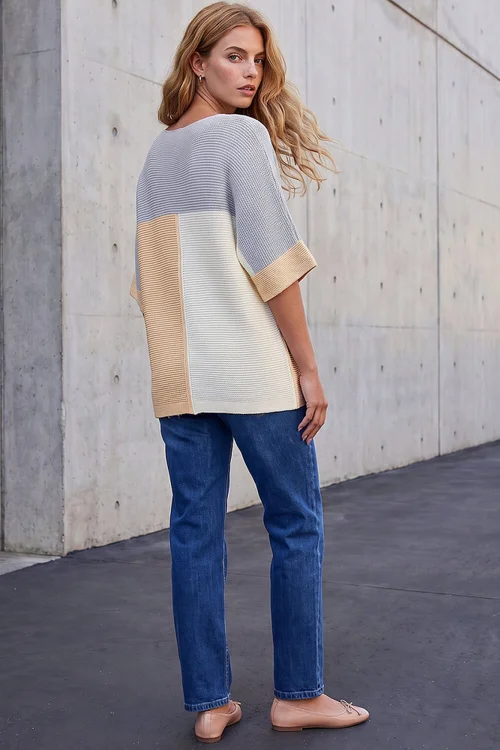 Roman Light Grey Colour Block Short Sleeve Jumper - 18 Image 3