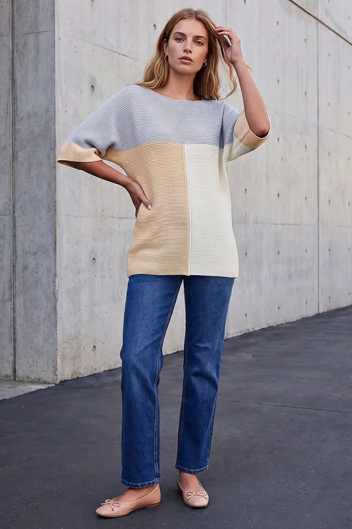Roman Light Grey Colour Block Short Sleeve Jumper - 18 Image 2