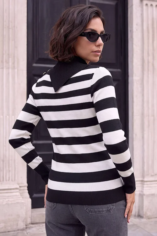 Roman Black Button Stripe Knit Jumper - 10 Image 2
