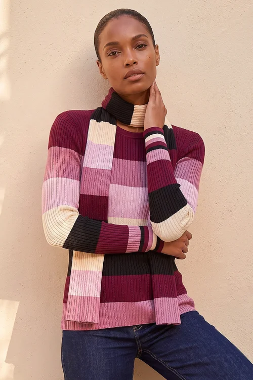 Roman Pink Stripe Scarf Knit Jumper - 20 Image 1