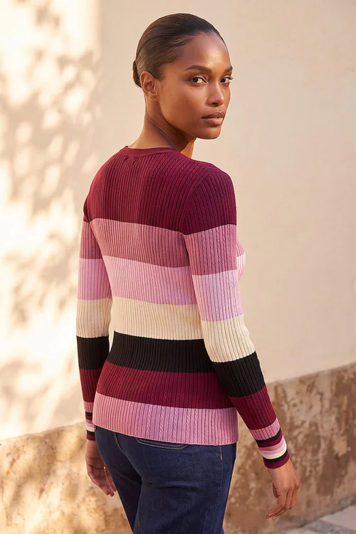 Roman Pink Stripe Scarf Knit Jumper - 20 Image 2