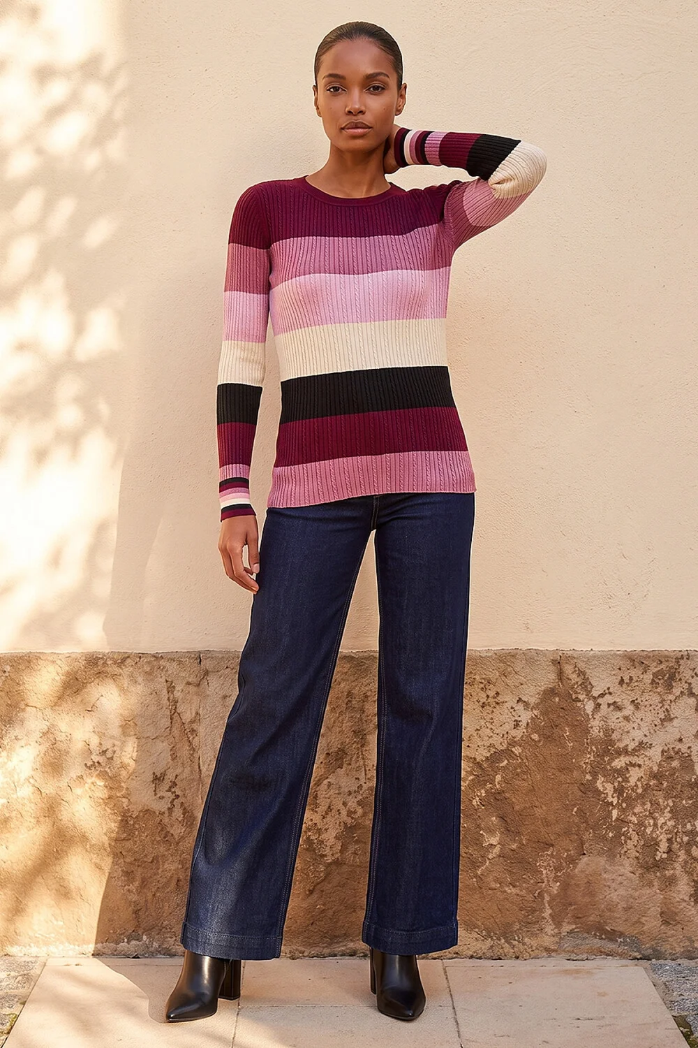 Roman Pink Stripe Scarf Knit Jumper - 20 Image 3