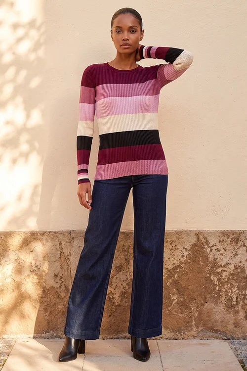 Roman Pink Stripe Scarf Knit Jumper - 20 Image 3