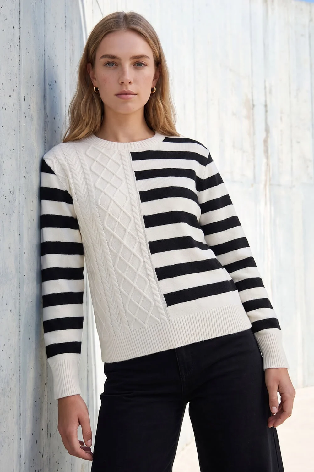 Roman Ivory Cable Stripe Knit Jumper - 14 Image 1