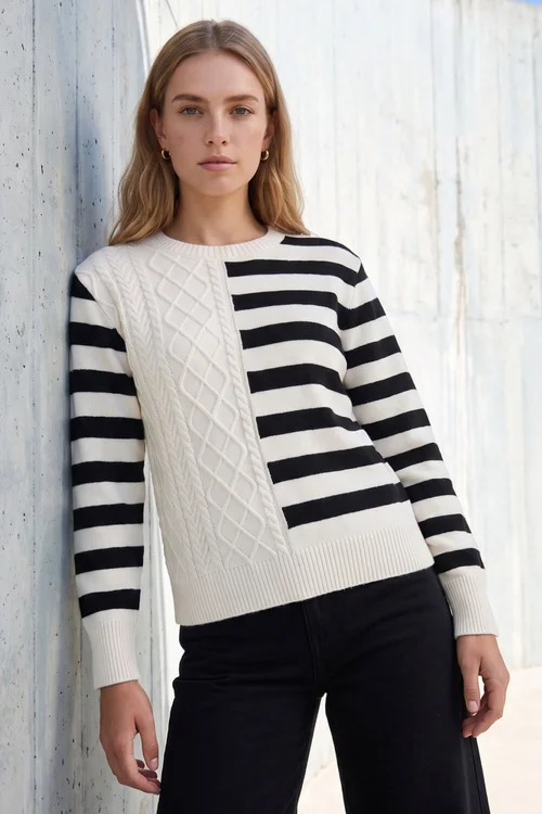Roman Ivory Cable Stripe Knit Jumper - 14 Image 1