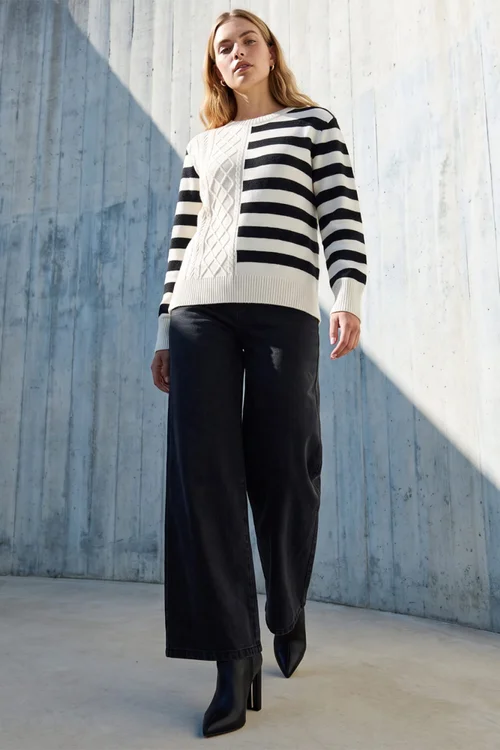 Roman Ivory Cable Stripe Knit Jumper - 14 Image 2
