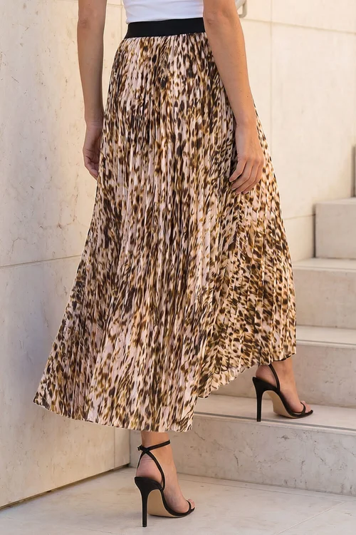 Roman Camel Animal Print Pleated Midi Skirt - 10 Image 3