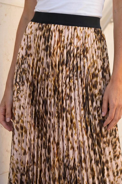 Roman Camel Animal Print Pleated Midi Skirt - 10 Image 4