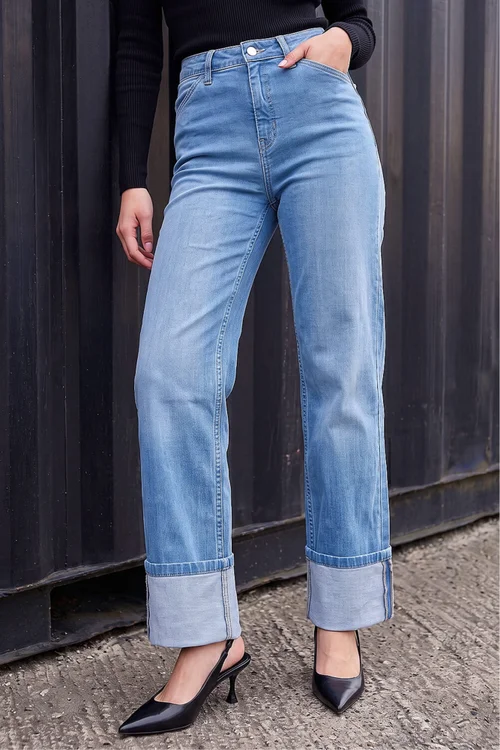 Dusk Denim Turn Up Wide Leg Jeans - 16 Image 1