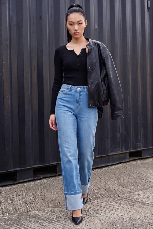 Dusk Denim Turn Up Wide Leg Jeans - 16 Image 2