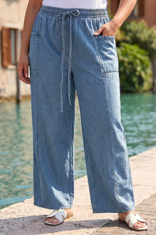 Roman Denim Curve Tie Waist Pocket Trouser - 20 Image 2