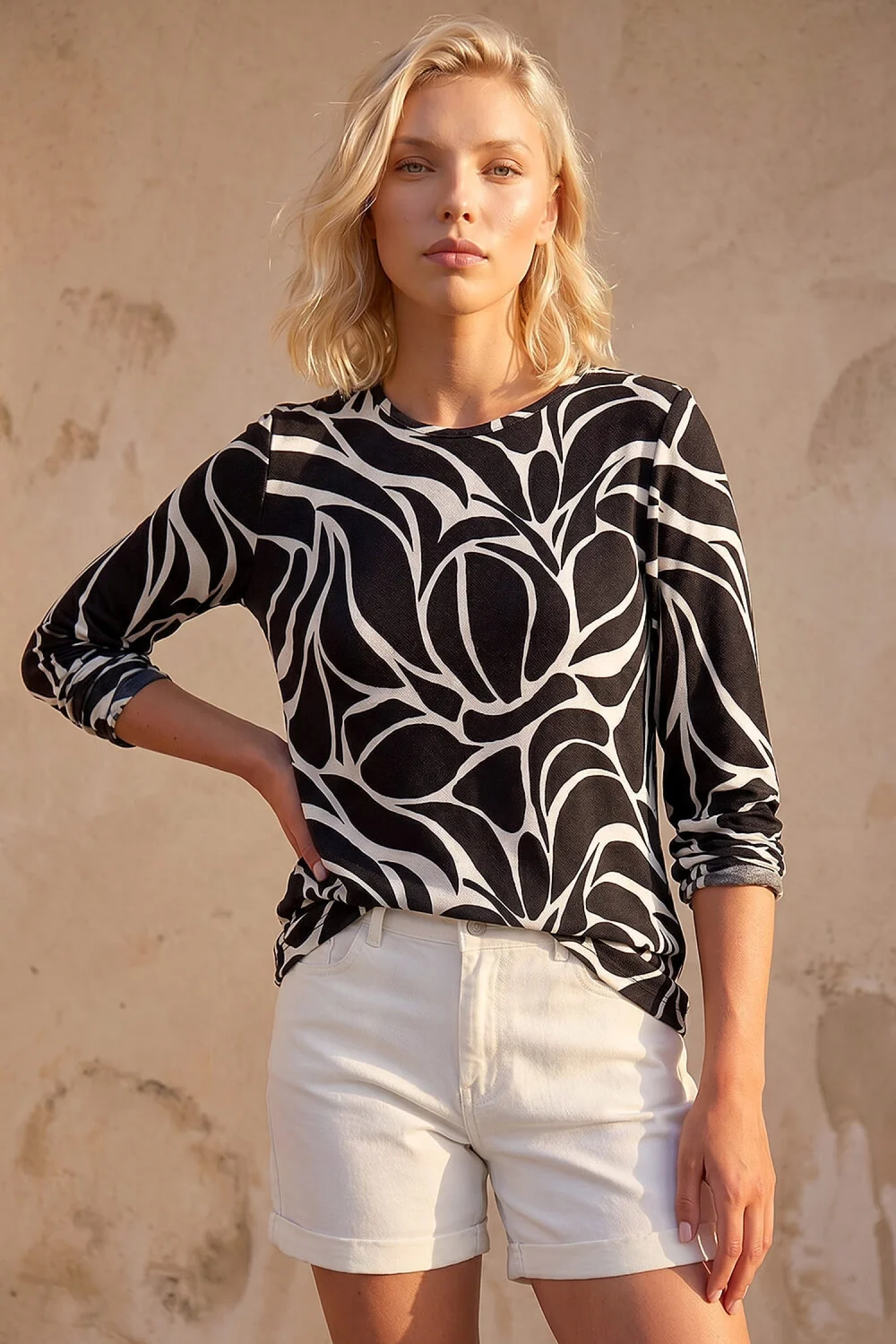 Roman Black Petite Abstract Print Top - 16 Image 1