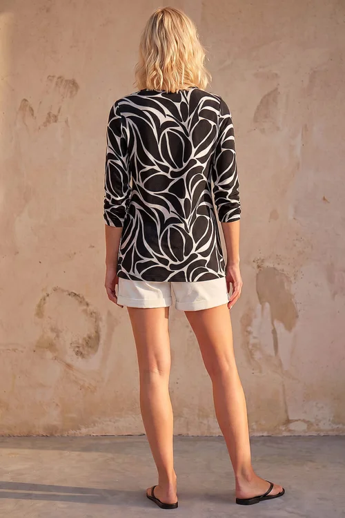 Roman Black Petite Abstract Print Top - 16 Image 3