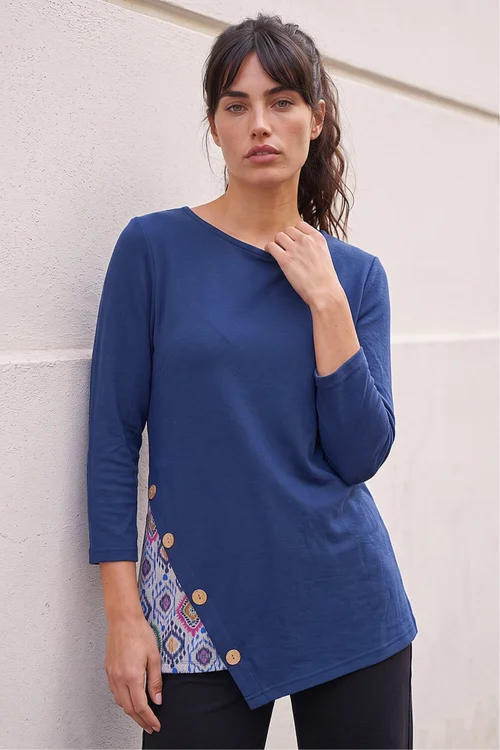 Roman Navy Asymmetric Hem Detachable Scarf Top - 18 Image 2
