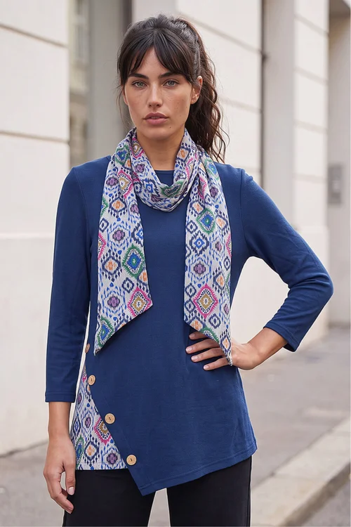 Roman Navy Asymmetric Hem Detachable Scarf Top - 18 Image 1
