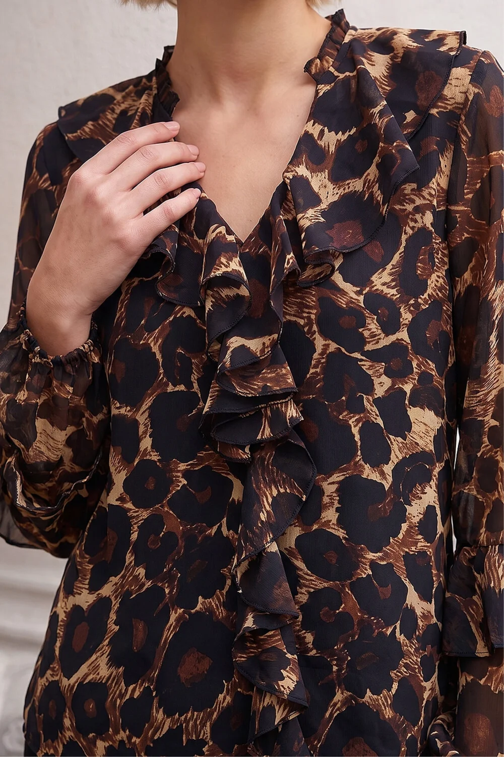 Roman Chocolate Animal Print Ruffle Top - 14 Image 4