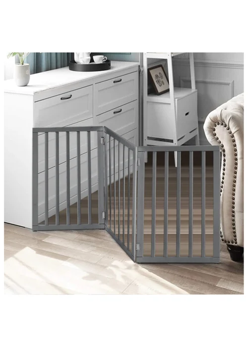 Kidkid Grey Wooden Foldable Freestanding 3 Panel Safety Gate, 139x1.8x60.5cm - One Size Image 1