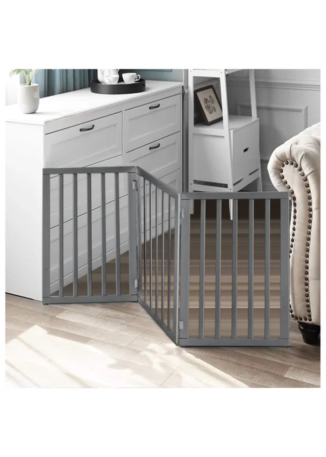 Kidkid Grey Wooden Foldable Freestanding 3 Panel Safety Gate, 139x1.8x60.5cm