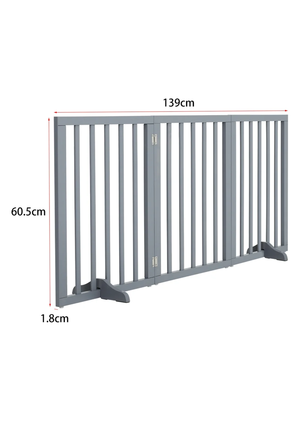 Kidkid Grey Wooden Foldable Freestanding 3 Panel Safety Gate, 139x1.8x60.5cm - One Size Image 2