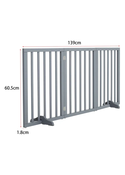 Kidkid Grey Wooden Foldable Freestanding 3 Panel Safety Gate, 139x1.8x60.5cm - One Size Image 2