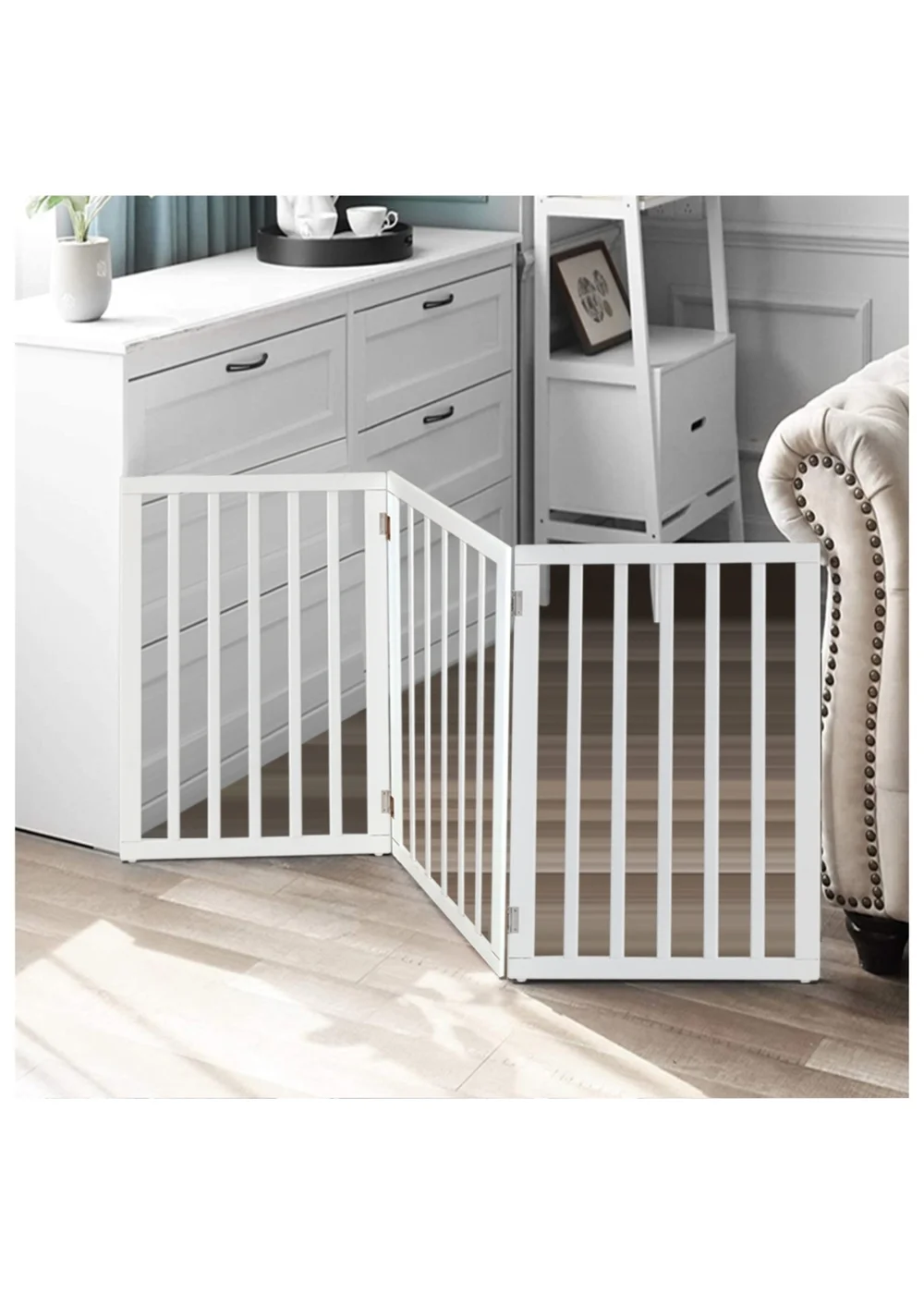 Kidkid White Wooden Foldable Freestanding 3 Panel Safety Gate, 139x1.8x60.5cm - One Size Image 1