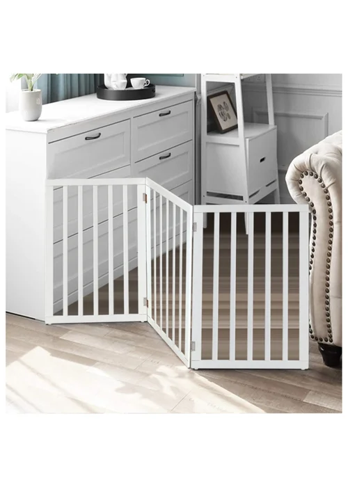 Kidkid White Wooden Foldable Freestanding 3 Panel Safety Gate, 139x1.8x60.5cm - One Size Image 1