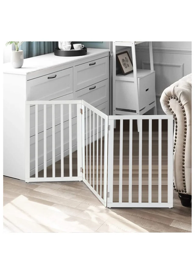 Kidkid White Wooden Foldable Freestanding 3 Panel Safety Gate, 139x1.8x60.5cm