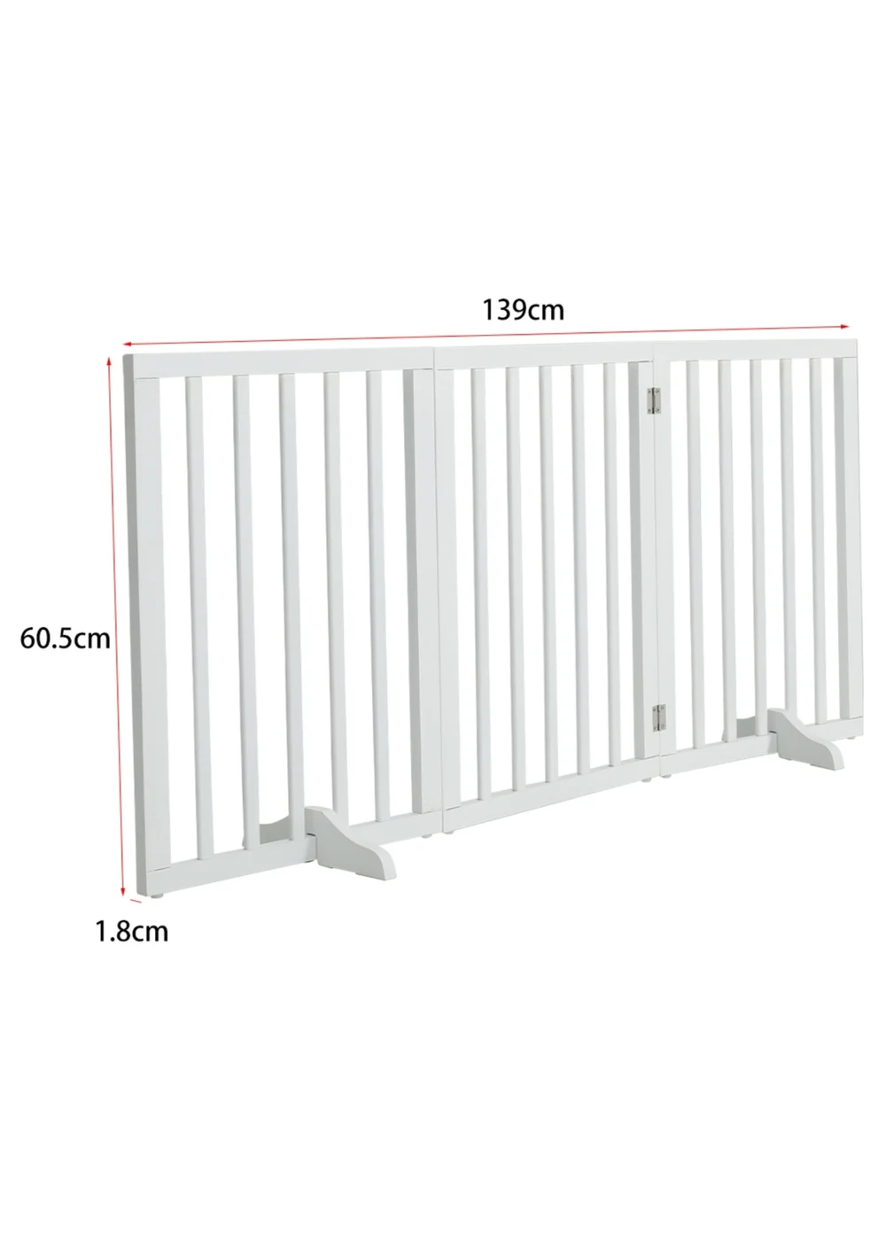 Kidkid White Wooden Foldable Freestanding 3 Panel Safety Gate, 139x1.8x60.5cm - One Size Image 2