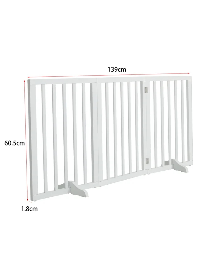 Kidkid White Wooden Foldable Freestanding 3 Panel Safety Gate, 139x1.8x60.5cm