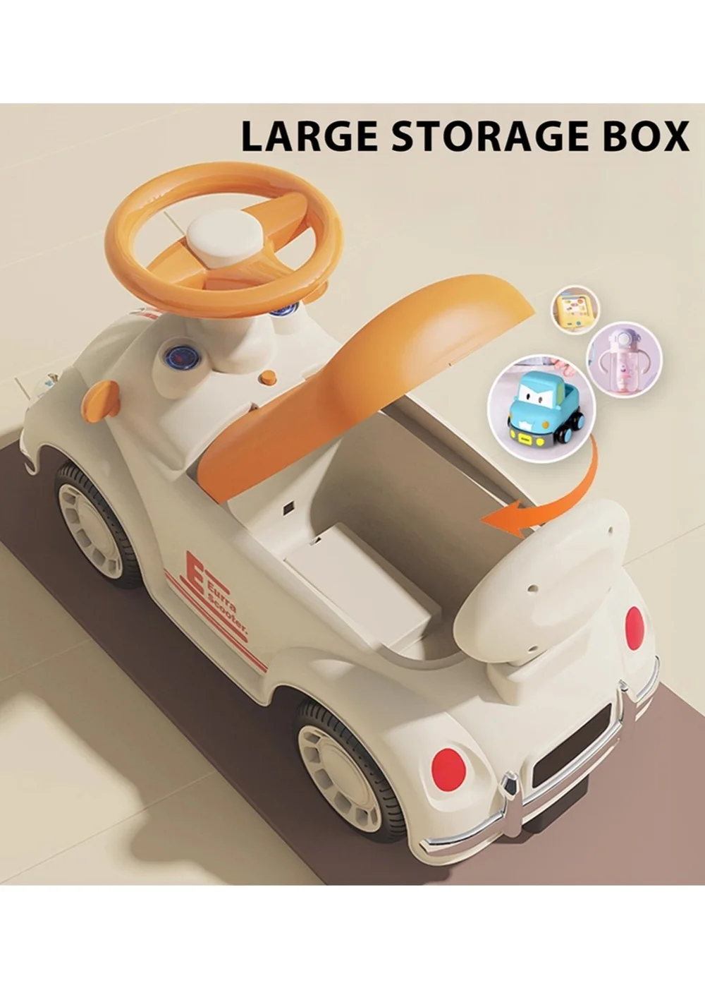 Kidkid Beige Foot-to-Floor Ride-On Car for Kids, 27.6x90x36.5cm - One Size Image 3
