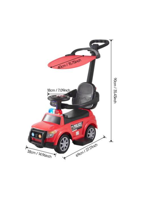 Kidkid Red Toddler Ride‑On Car with Sun Canopy & Multi‑Sound Effects, 38x69x90cm - One Size Image 2