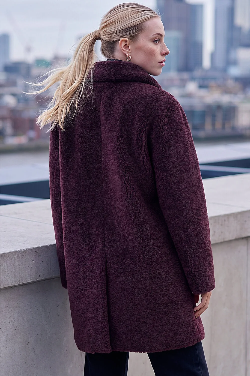 Roman Wine Petite Faux Sheepskin Coat - 14 Image 2