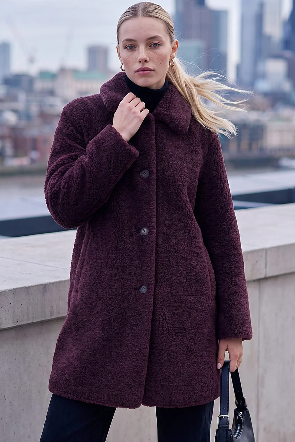 Roman Wine Petite Faux Sheepskin Coat - 14 Image 1