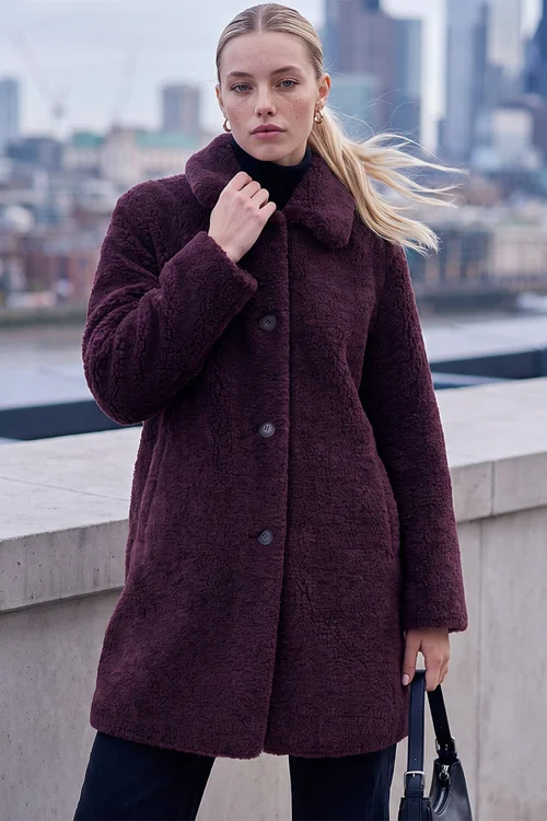 Roman Wine Petite Faux Sheepskin Coat - 14 Image 1