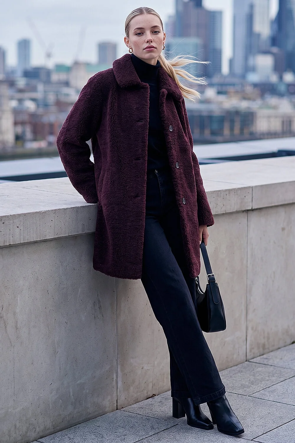 Roman Wine Petite Faux Sheepskin Coat - 14 Image 3