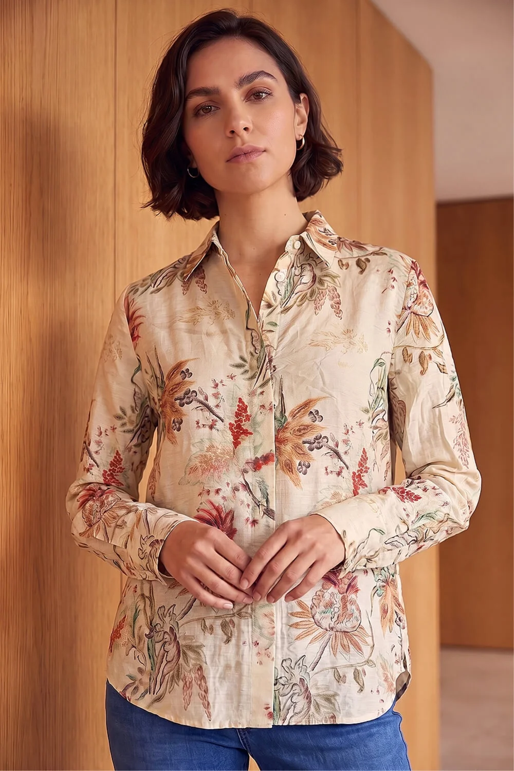Roman Cream Floral Collared Shirt - 18 Image 2