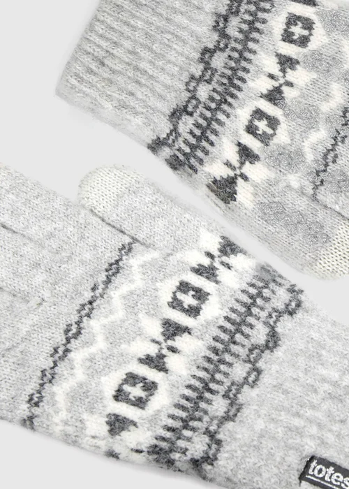 Totes Grey Fair Isle Grey Fair isle Knitted Gloves with Palm Grippers and Smartouch - One Size Image 5