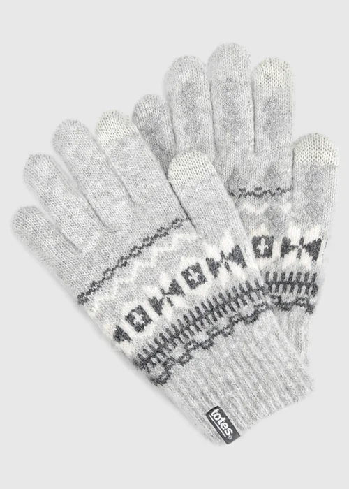 Totes Grey Fair Isle Grey Fair isle Knitted Gloves with Palm Grippers and Smartouch - One Size Image 1