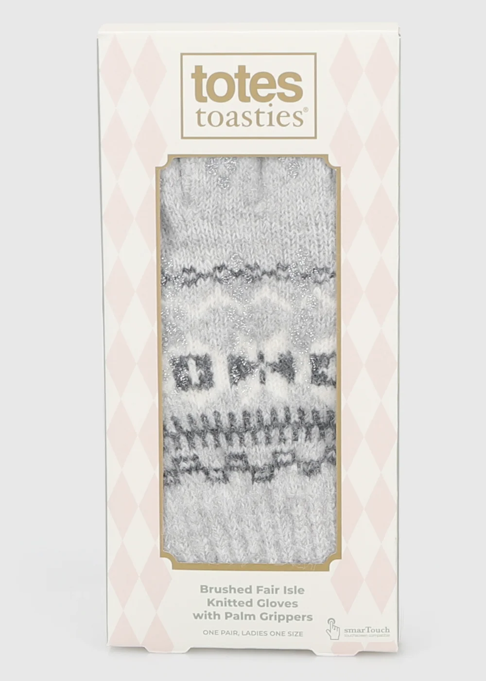 Totes Grey Fair Isle Grey Fair isle Knitted Gloves with Palm Grippers and Smartouch - One Size Image 6