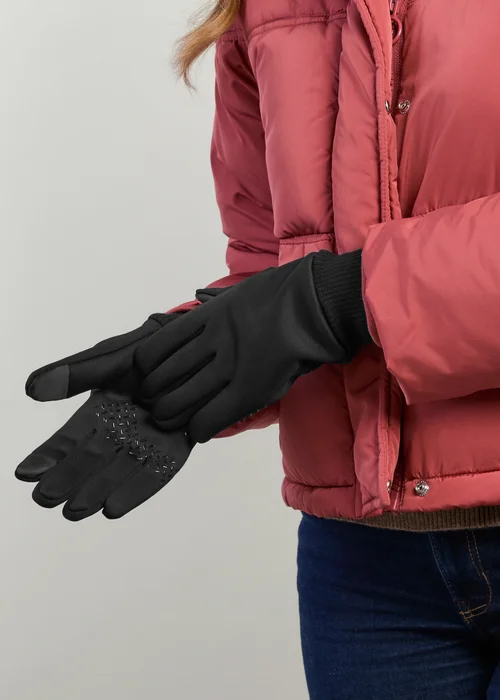 Totes Black Stretch Thermal Gloves with Smartouch - One Size Image 3