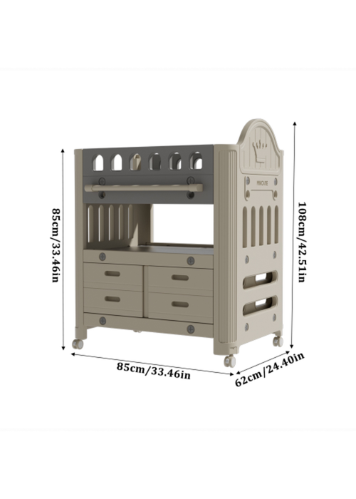 Kidkid Grey Mobile Baby Diaper Changing Table with 4 Drawers and Storage Shelf, 85x62x108cm - One Size Image 2