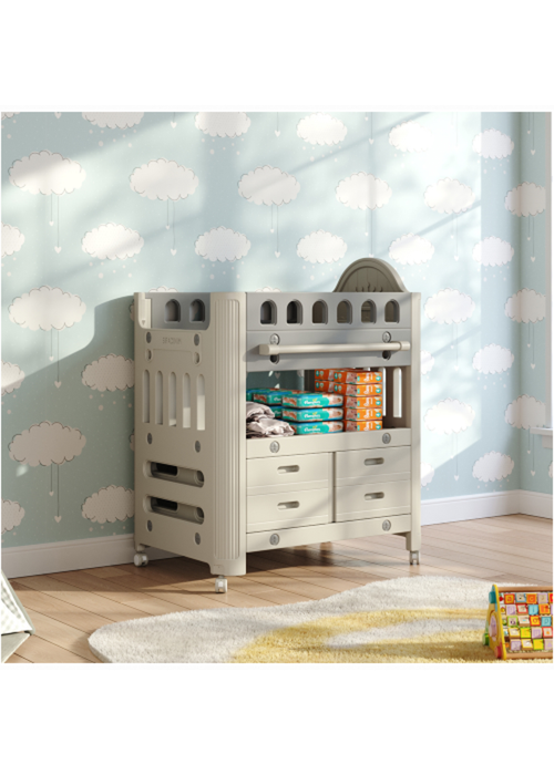 Kidkid Grey Mobile Baby Diaper Changing Table with 4 Drawers and Storage Shelf, 85x62x108cm - One Size Image 1