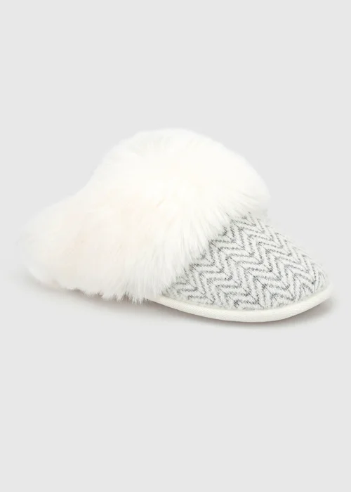 Totes Cream Multi Natural Patterned Knit Mule Slippers - 3-4 Image 5