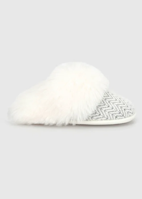 Totes Cream Multi Natural Patterned Knit Mule Slippers - 3-4 Image 1
