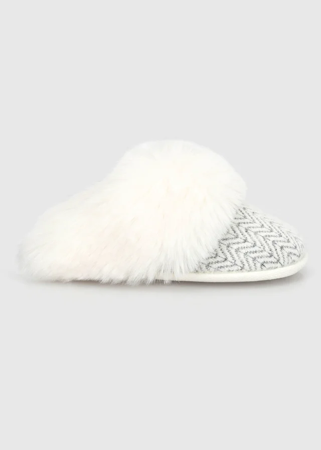 Totes Cream Multi Natural Patterned Knit Mule Slippers