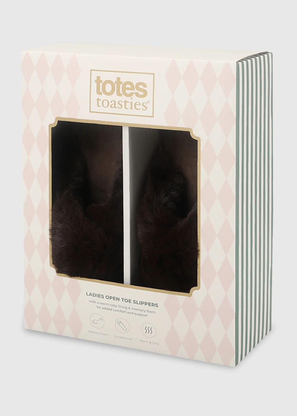 Totes Chocolate Brown Crossover Faux Fur Slider Slippers - 3-4 Image 2