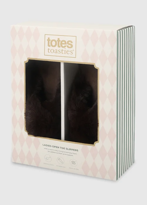 Totes Chocolate Brown Crossover Faux Fur Slider Slippers - 3-4 Image 2