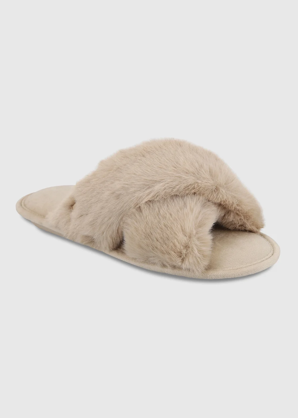Totes Natural Crossover Faux Fur Slider Slippers - 3-4 Image 5